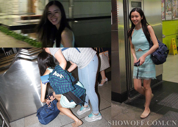 港姐选手<em>麦明诗</em>搭地铁被拍 蹲地找公交卡姿势