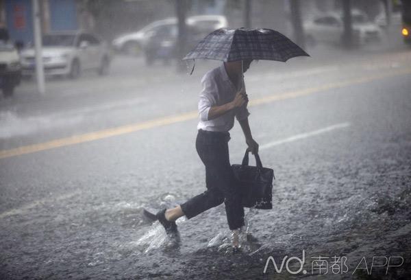 珠三角今晨遭暴雨突袭 市民雨中艰难前行
