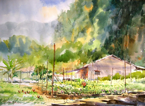 湿乎乎味道的水彩画