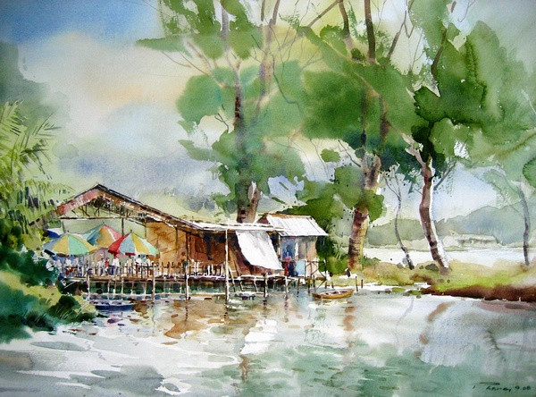 湿乎乎味道的水彩画