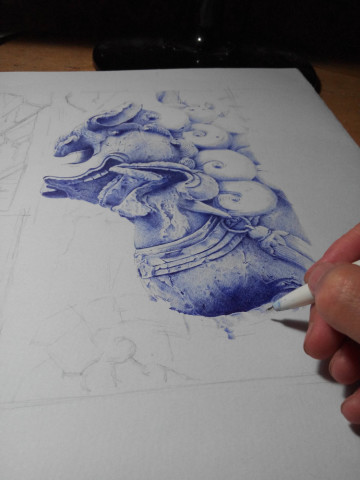 看大神如何圆珠笔画石狮子?_新浪悦读_手机新