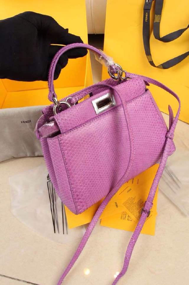 Fendi芬迪最新配色限量款进口蟒蛇皮手提肩背