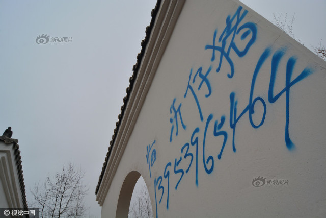 但是在南侧洁白的"马头墙"上却遭到涂鸦,一处用蓝色涂料涂写的"临沂